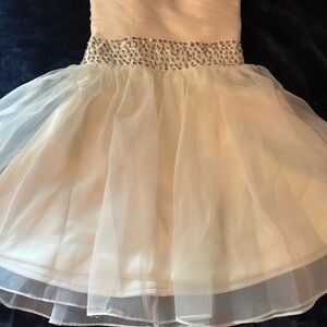 White Tulle Dress with Rhinestone belt Detail